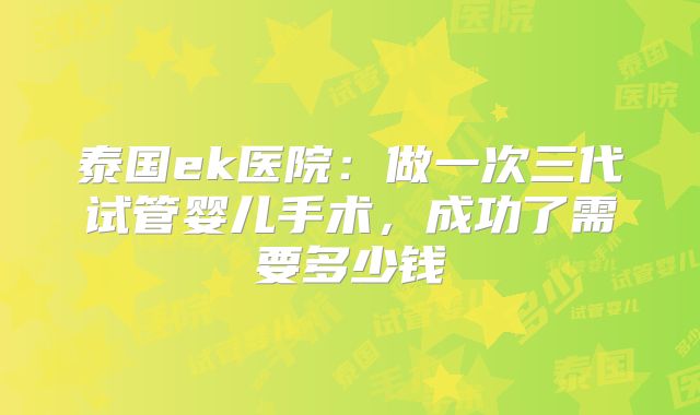 泰国ek医院：做一次三代试管婴儿手术，成功了需要多少钱