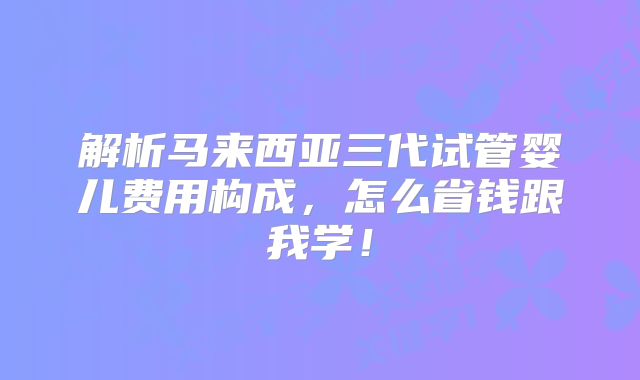 解析马来西亚三代试管婴儿费用构成,怎么省钱跟我学!