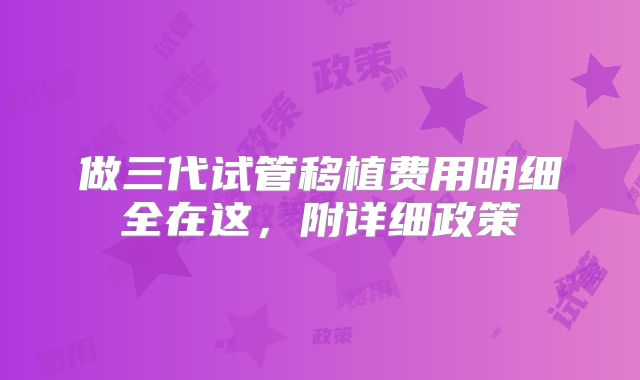 做三代试管移植费用明细全在这,附详细政策