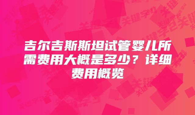 吉尔吉斯斯坦试管婴儿所需费用大概是多少？详细费用概览
