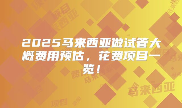 2025马来西亚做试管大概费用预估，花费项目一览！