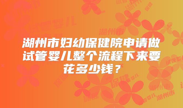 湖州市妇幼保健院申请做试管婴儿整个流程下来要花多少钱？