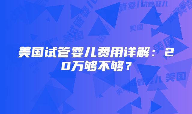 美国试管婴儿费用详解:20万够不够?