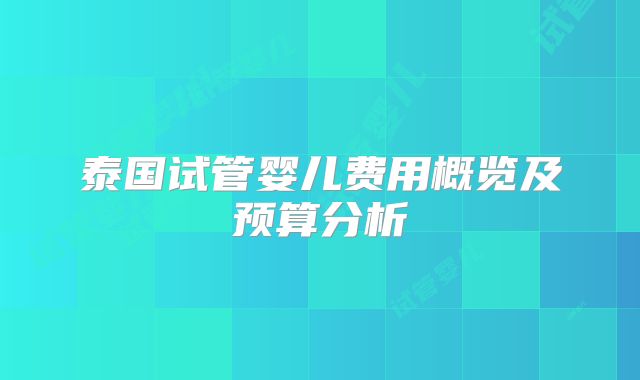 泰国试管婴儿费用概览及预算分析