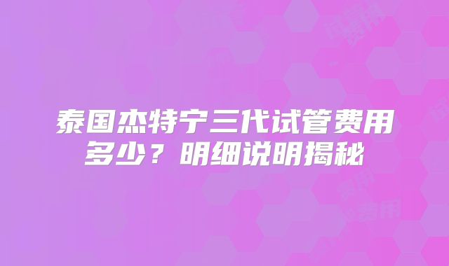 泰国杰特宁三代试管费用多少?明细说明揭秘