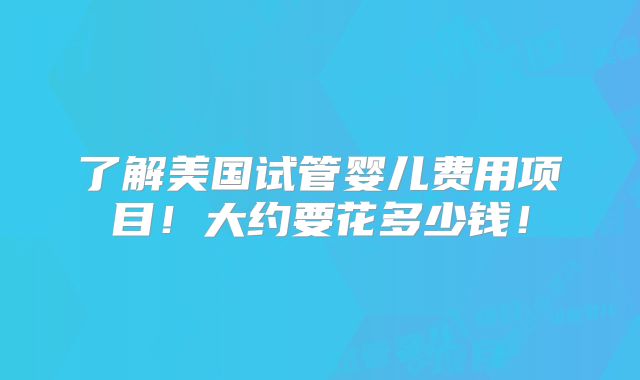 了解美国试管婴儿费用项目!大约要花多少钱!