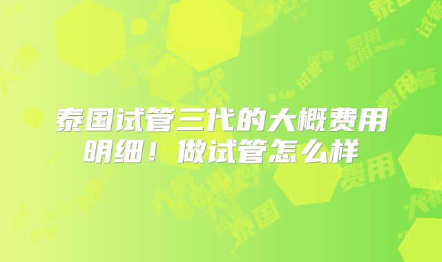 泰国试管三代的大概费用明细！做试管怎么样