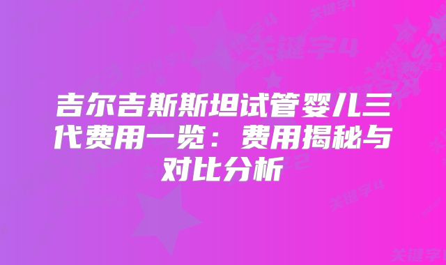 吉尔吉斯斯坦试管婴儿三代费用一览：费用揭秘与对比分析