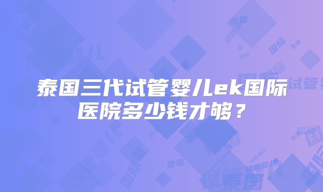 泰国三代试管婴儿ek国际医院多少钱才够?