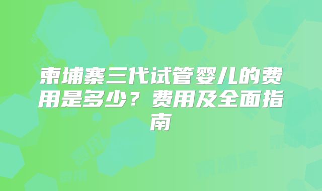 柬埔寨三代试管婴儿的费用是多少?费用及全面指南
