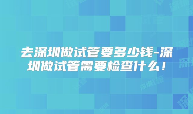 去深圳做试管要多少钱-深圳做试管需要检查什么!