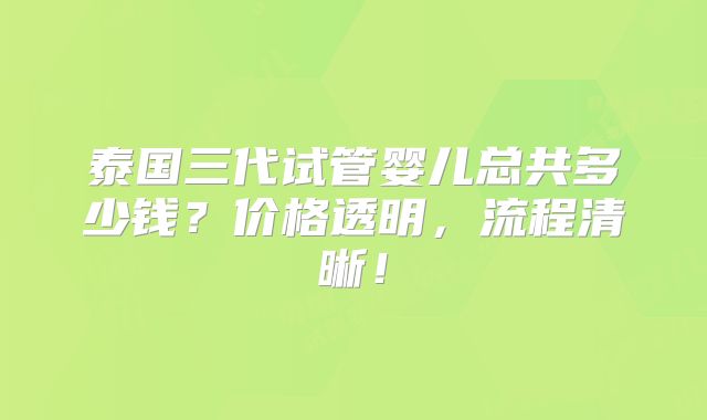 泰国三代试管婴儿总共多少钱?价格透明,流程清晰!