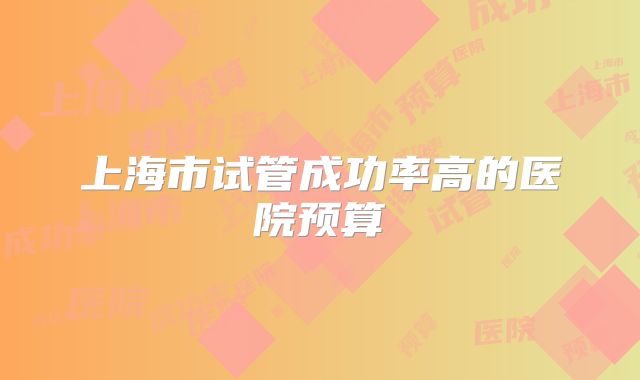 上海市试管成功率高的医院预算