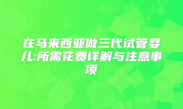 在马来西亚做三代试管婴儿:所需花费详解与注意事项