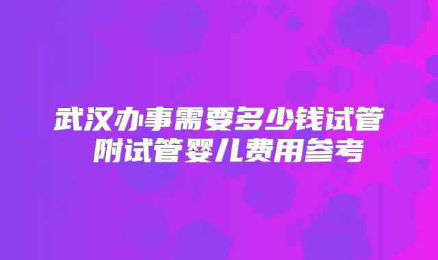 武汉办事需要多少钱试管 附试管婴儿费用参考