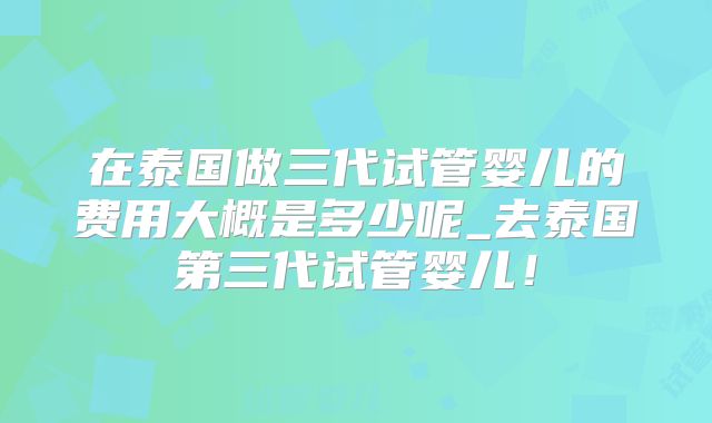 在泰国做三代试管婴儿的费用大概是多少呢_去泰国第三代试管婴儿!