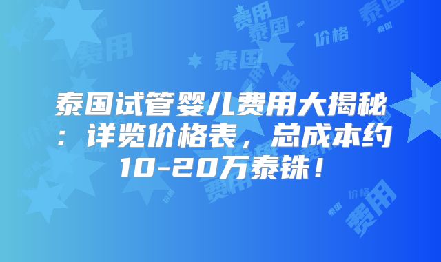 泰国试管婴儿费用大揭秘:详览价格表,总成本约10-20万泰铢!