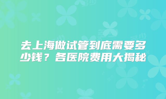 去上海做试管到底需要多少钱?各医院费用大揭秘