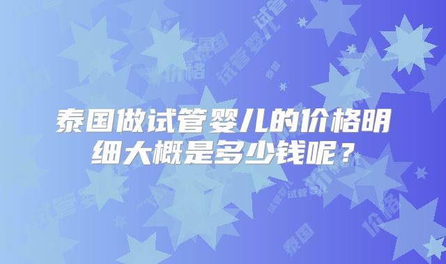 泰国做试管婴儿的价格明细大概是多少钱呢？