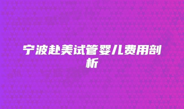 宁波赴美试管婴儿费用剖析