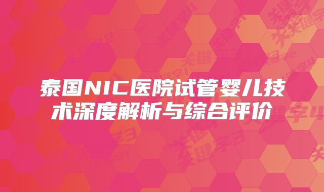 泰国NIC医院试管婴儿技术深度解析与综合评价