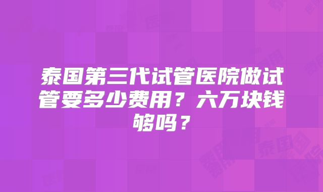 泰国第三代试管医院做试管要多少费用?六万块钱够吗?