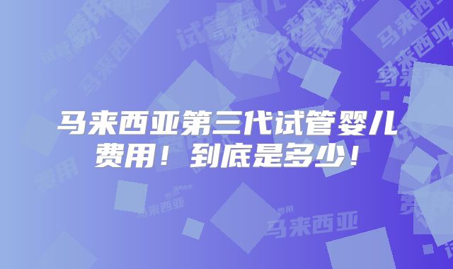 马来西亚第三代试管婴儿费用！到底是多少！