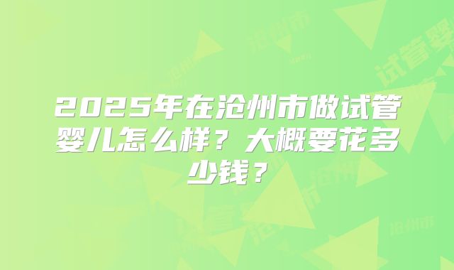 2025年在沧州市做试管婴儿怎么样？大概要花多少钱？