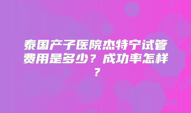 泰国产子医院杰特宁试管费用是多少？成功率怎样？