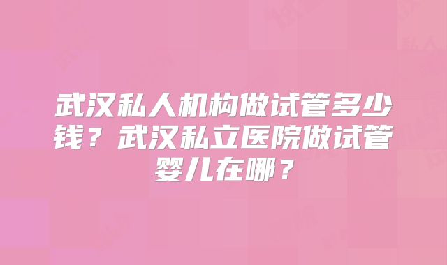 武汉私人机构做试管多少钱？武汉私立医院做试管婴儿在哪？
