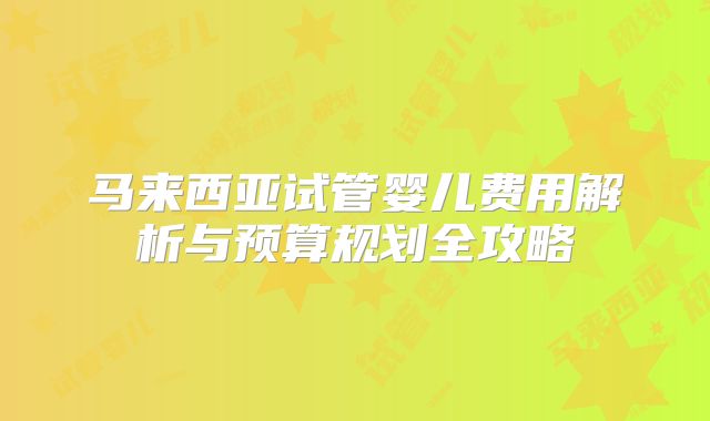 马来西亚试管婴儿费用解析与预算规划全攻略