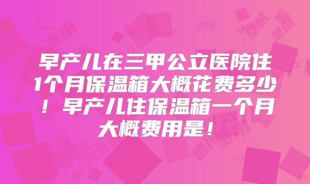 早产儿在三甲公立医院住1个月保温箱大概花费多少！早产儿住保温箱一个月大概费用是！
