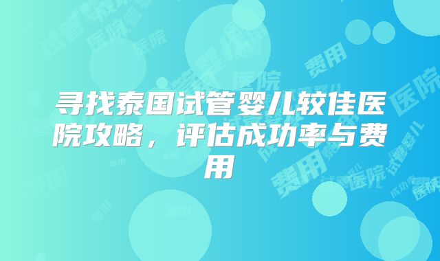 寻找泰国试管婴儿较佳医院攻略，评估成功率与费用