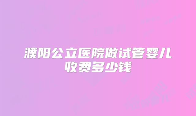 濮阳公立医院做试管婴儿收费多少钱