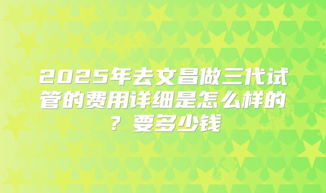 2025年去文昌做三代试管的费用详细是怎么样的？要多少钱