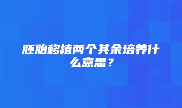 胚胎移植两个其余培养什么意思？