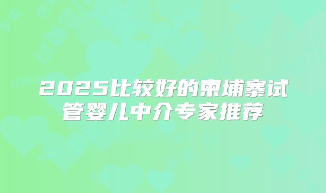 2025比较好的柬埔寨试管婴儿中介专家推荐