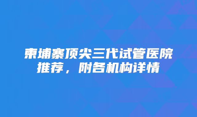 柬埔寨顶尖三代试管医院推荐，附各机构详情