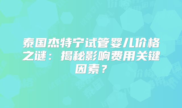 泰国杰特宁试管婴儿价格之谜:揭秘影响费用关键因素?