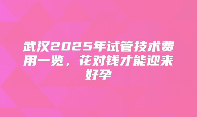 武汉2025年试管技术费用一览,花对钱才能迎来好孕