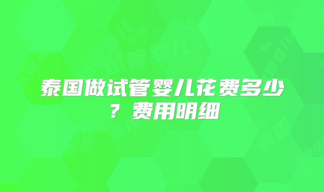 泰国做试管婴儿花费多少？费用明细