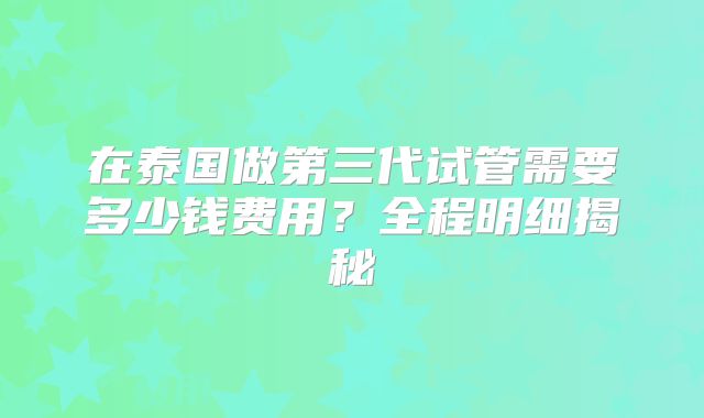 在泰国做第三代试管需要多少钱费用？全程明细揭秘