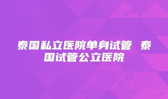 泰国私立医院单身试管 泰国试管公立医院
