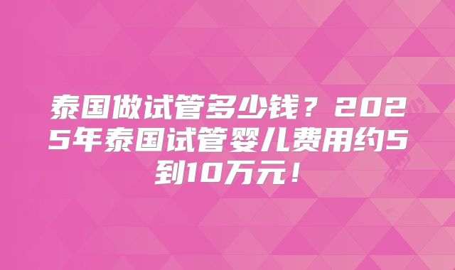 泰国做试管多少钱？2025年泰国试管婴儿费用约5到10万元！