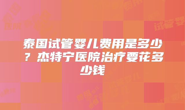 泰国试管婴儿费用是多少？杰特宁医院治疗要花多少钱
