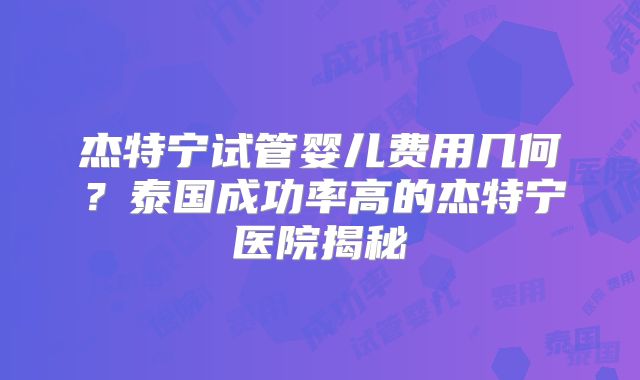 杰特宁试管婴儿费用几何？泰国成功率高的杰特宁医院揭秘