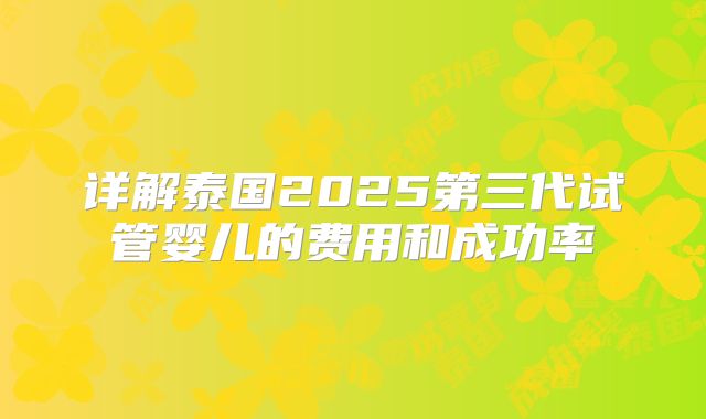 详解泰国2025第三代试管婴儿的费用和成功率