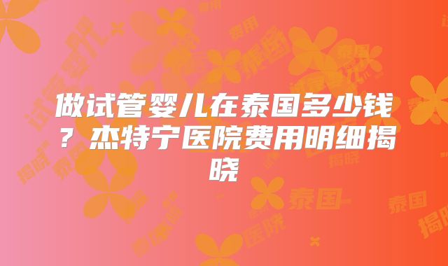 做试管婴儿在泰国多少钱？杰特宁医院费用明细揭晓