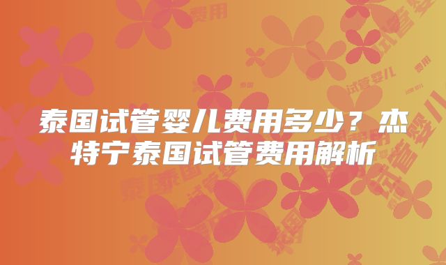 泰国试管婴儿费用多少？杰特宁泰国试管费用解析