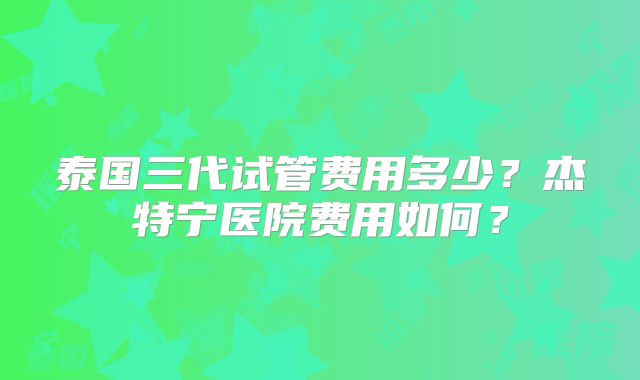 泰国三代试管费用多少？杰特宁医院费用如何？